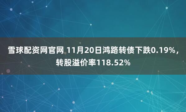 雪球配资网官网 11月20日鸿路转债下跌0.19%，转股溢价率118.52%
